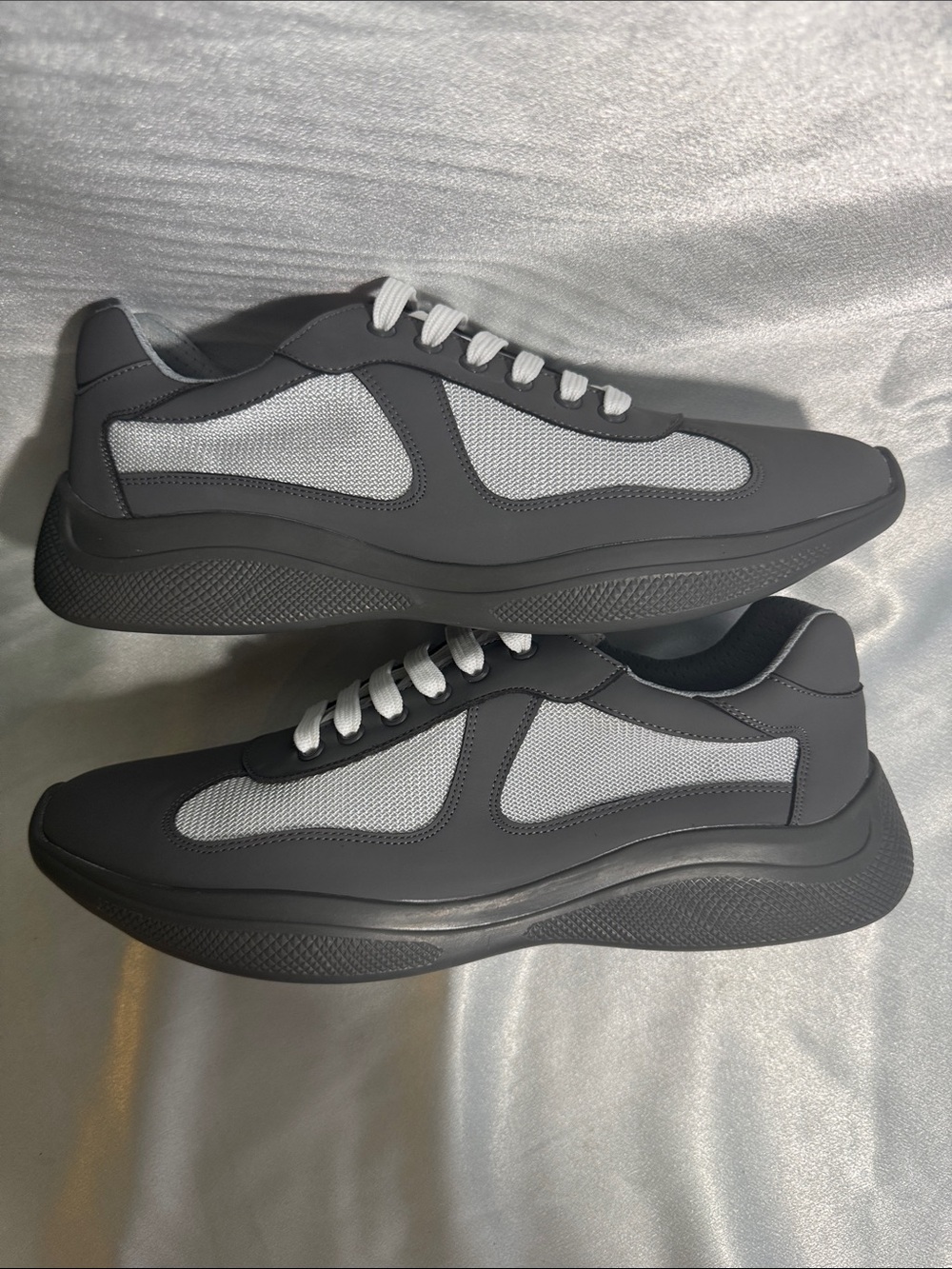 Prada Men's American Cup Gray and White Rubber Low-Top Sneakers - Picture 4 of 11
